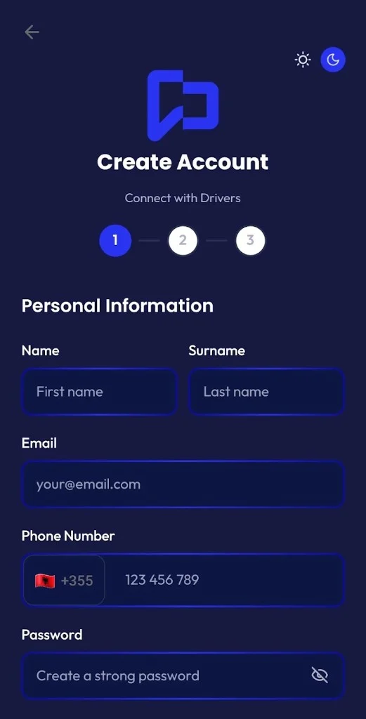 Schermata di registrazione ChatPlate, passaggio 1: dati personali